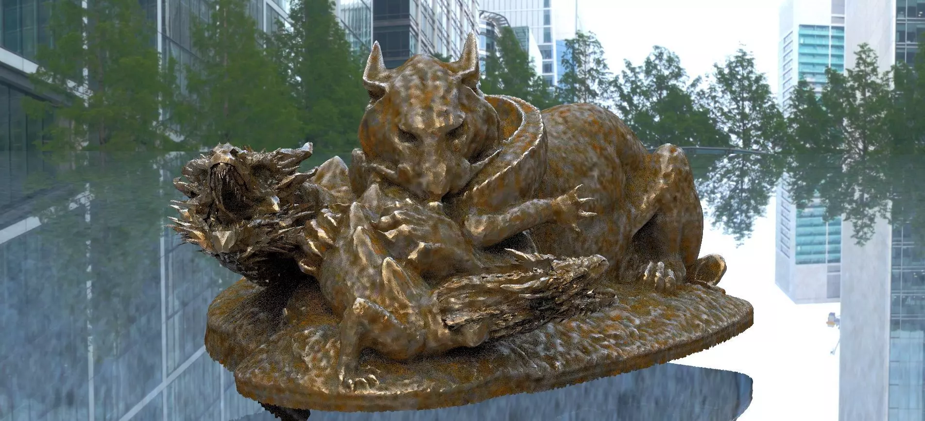 Lion killing Dragon Stratue 3D model_0