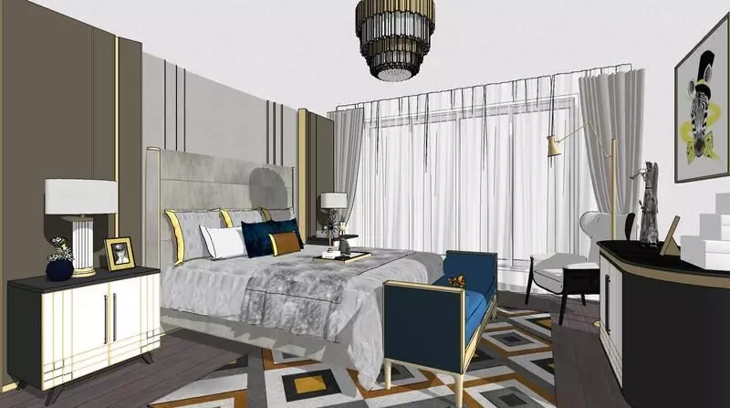 Light luxury bedroom combination 3D model_0