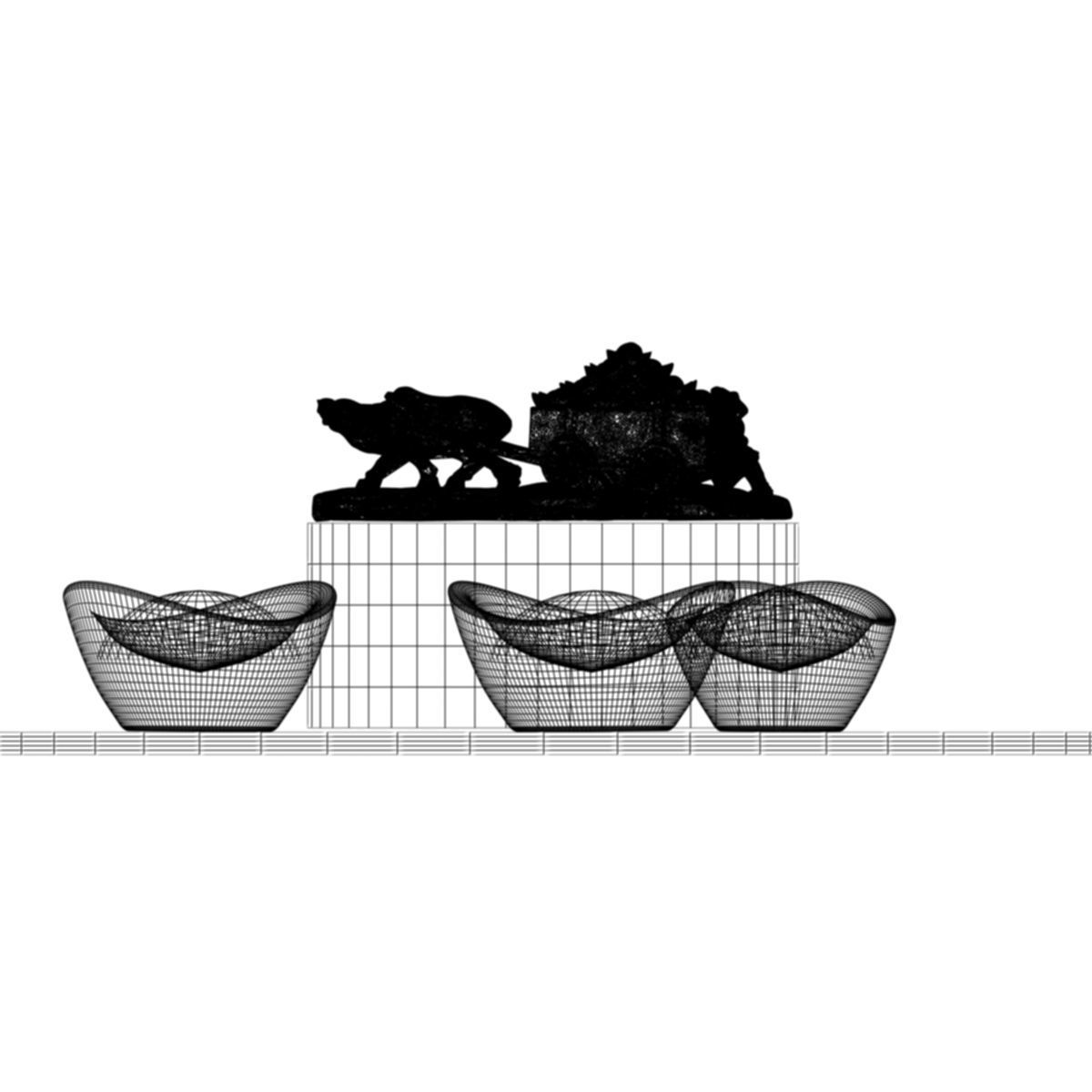 Chinese gold ingot with bull cart 3D model_5