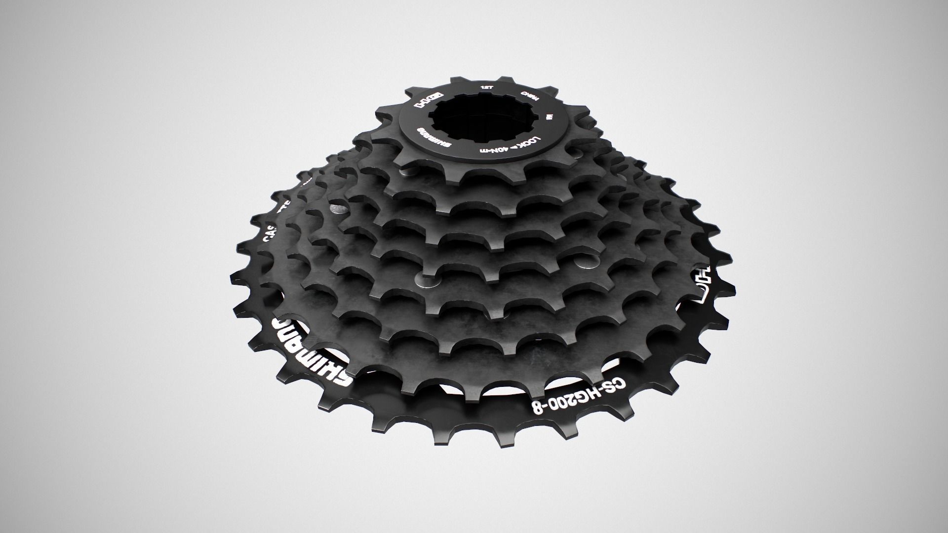 Shimano CSHG 200-8 Speed Cassette Black Low-poly 3D model_1