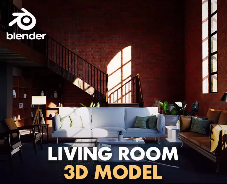 industrial living room 3D model_0
