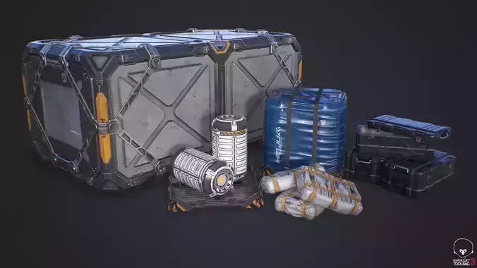 Sci-fi cargo set PBR Low-poly 3D model