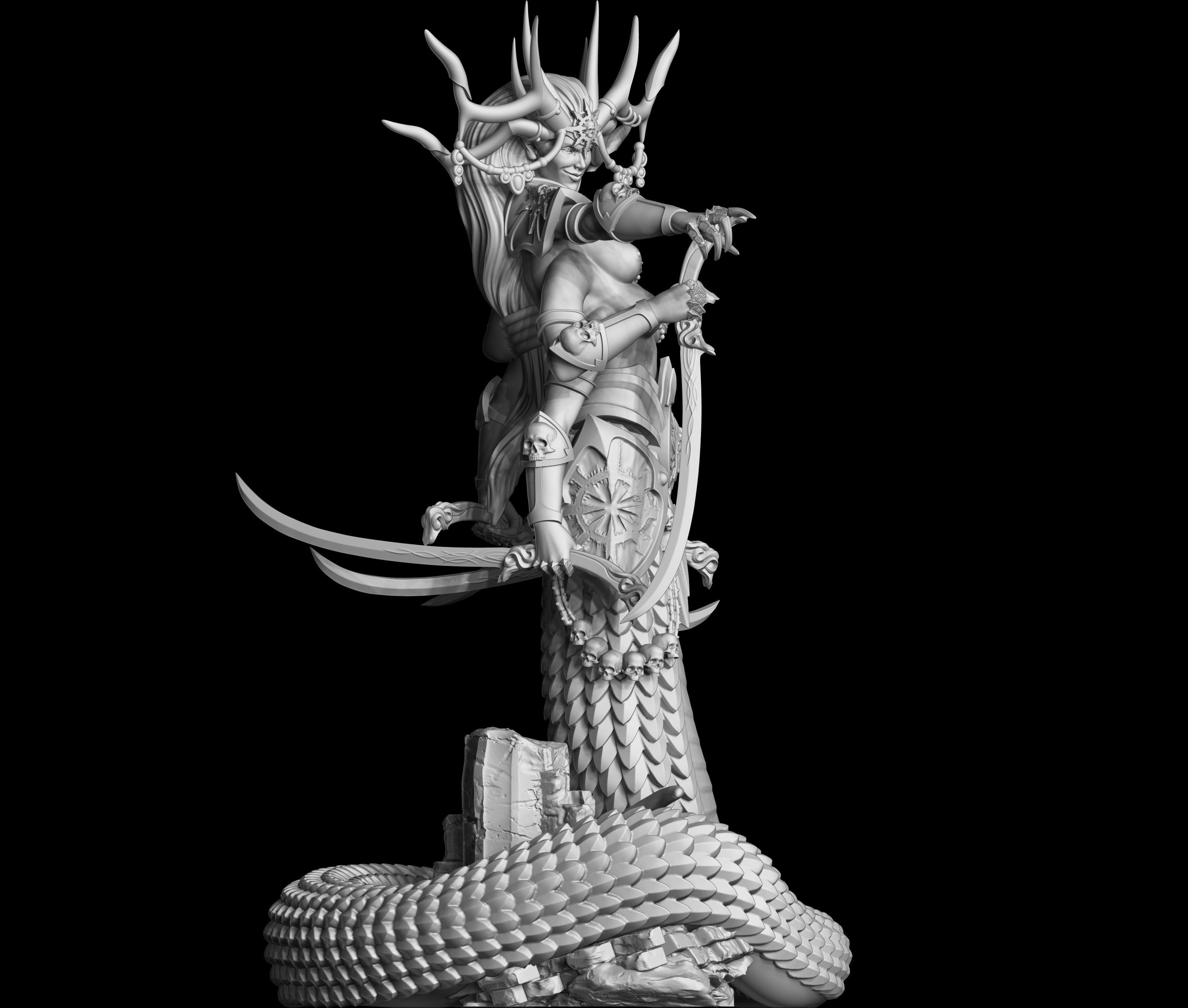 Sasha statue of woman with horns 3D print model_2