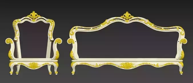 Sofachair bed and chair in ornate style