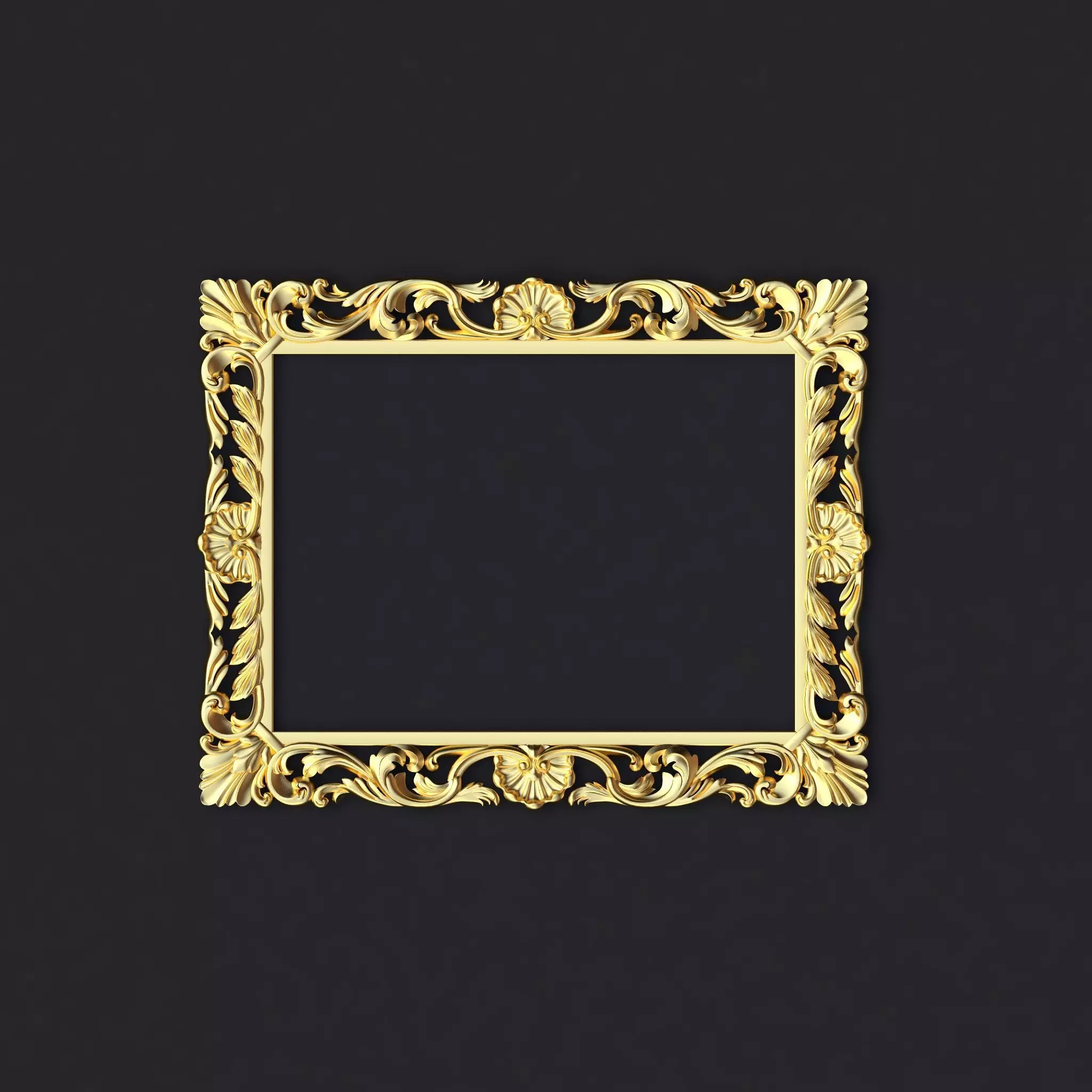 mirror gold ornate frame 3D model_0