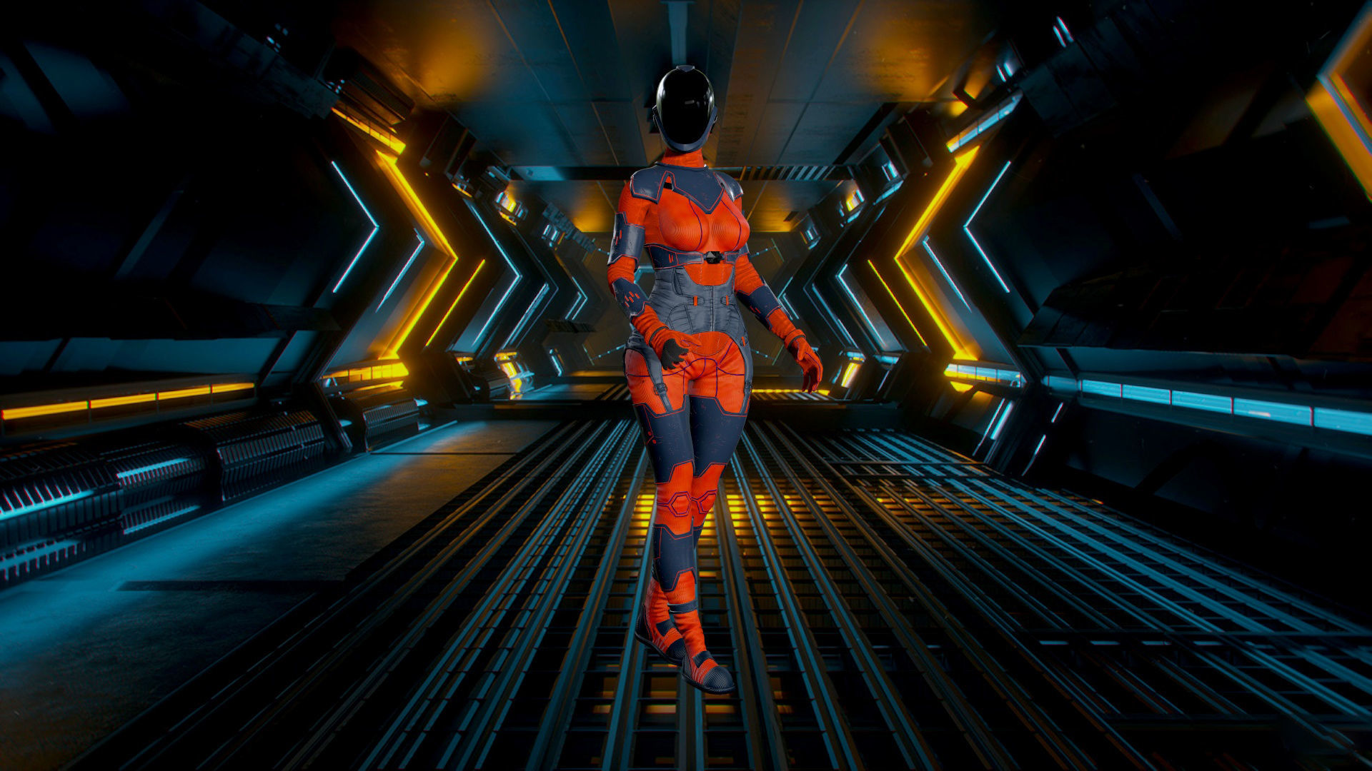 Space girls Low-poly 3D model_6