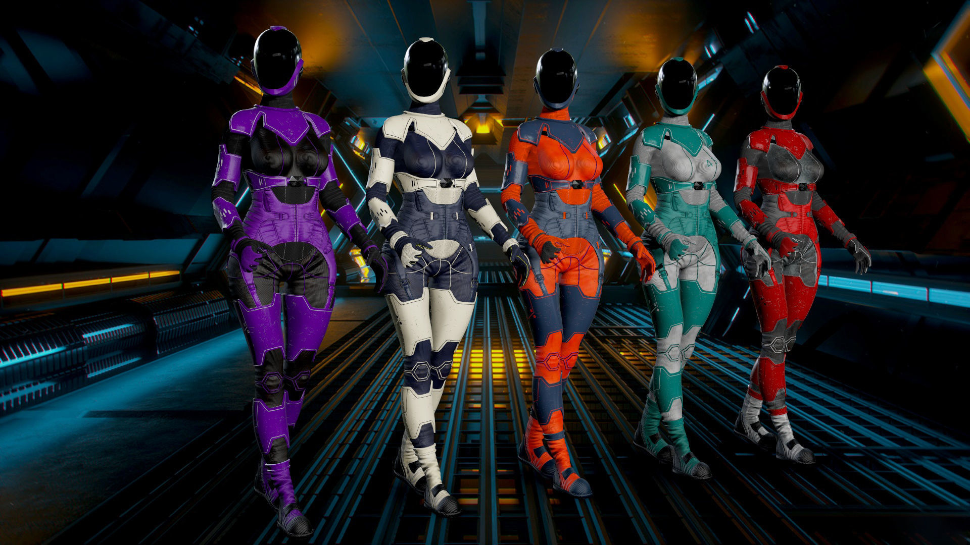 Space girls Low-poly 3D model_1