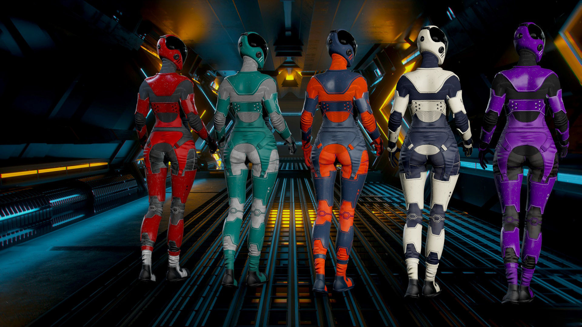 Space girls Low-poly 3D model_2