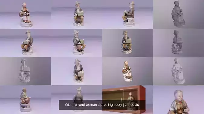 Old man and woman statue high-poly