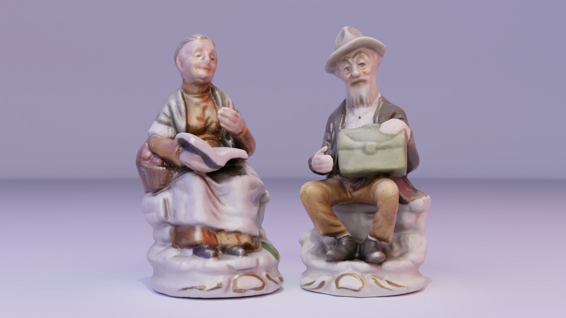 Old man and woman statue high-poly 3D Model Collection_2