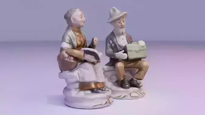 Old man and woman statue high-poly