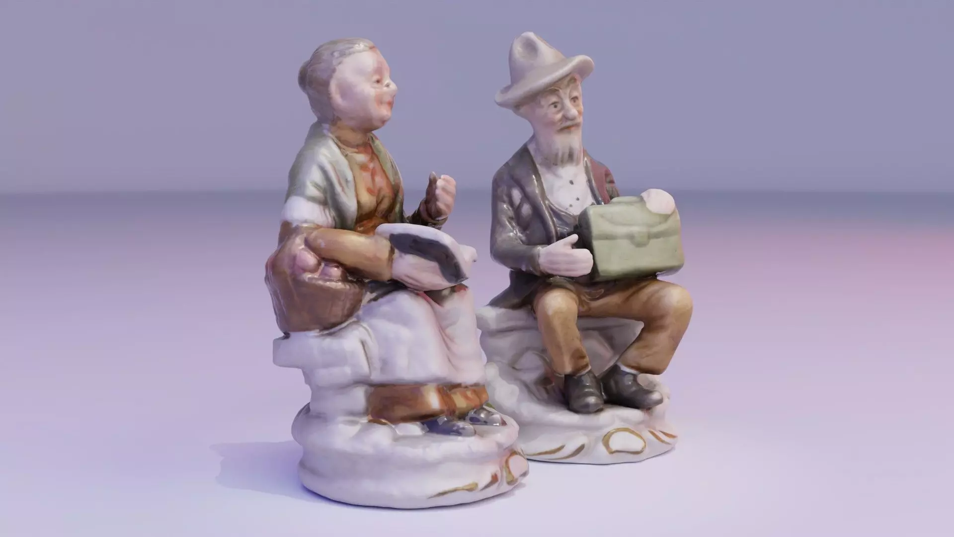 Old man and woman statue high-poly 3D Model Collection_0