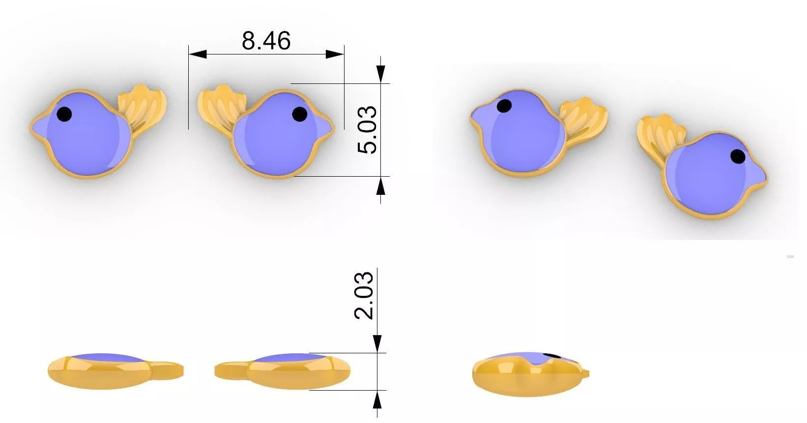 Bird Enamel Stud 3D print model