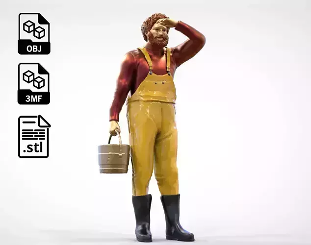 N5 Old Fisherman with Bucket 3D print model