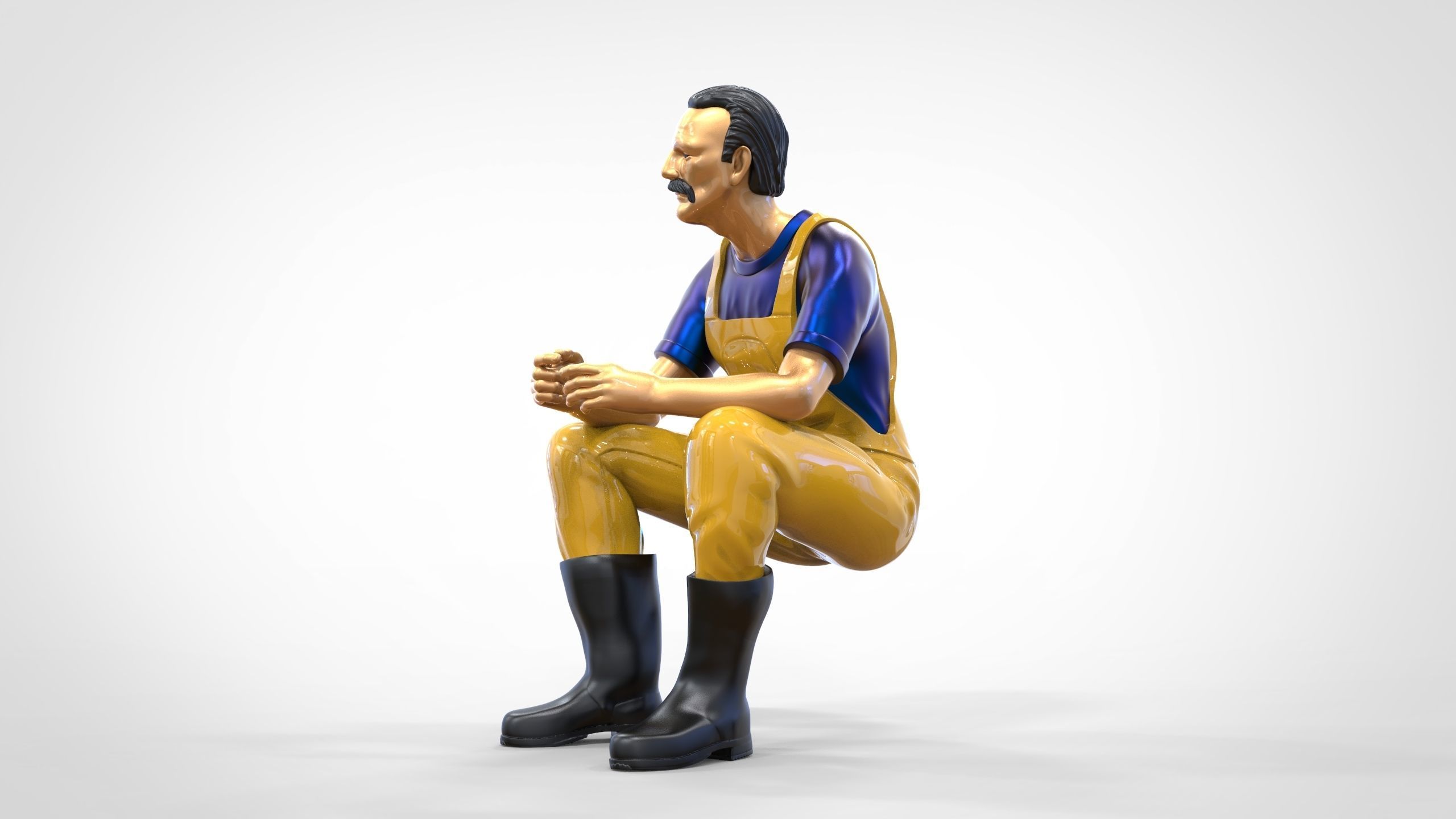 N6 Old Fisherman sitting 3D print model_6