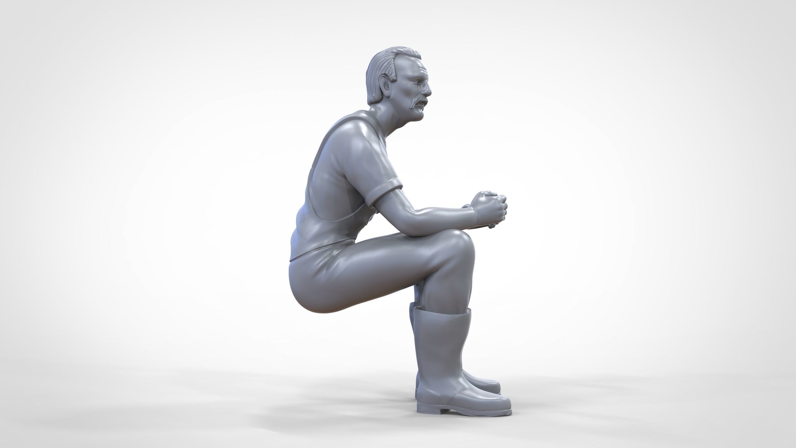 N6 Old Fisherman sitting 3D print model_14