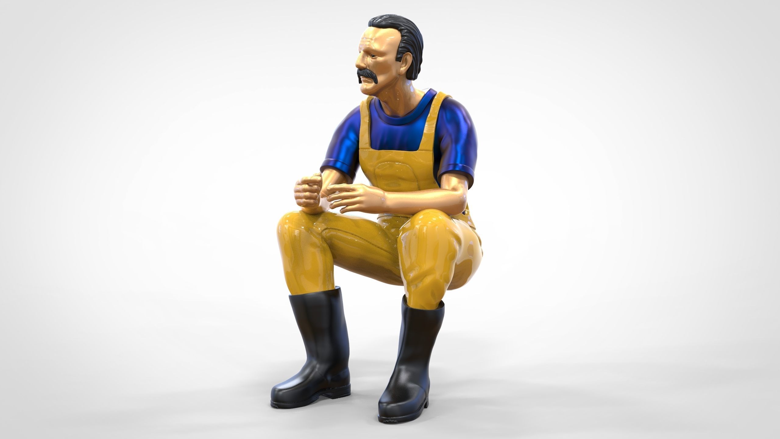 N6 Old Fisherman sitting 3D print model_33
