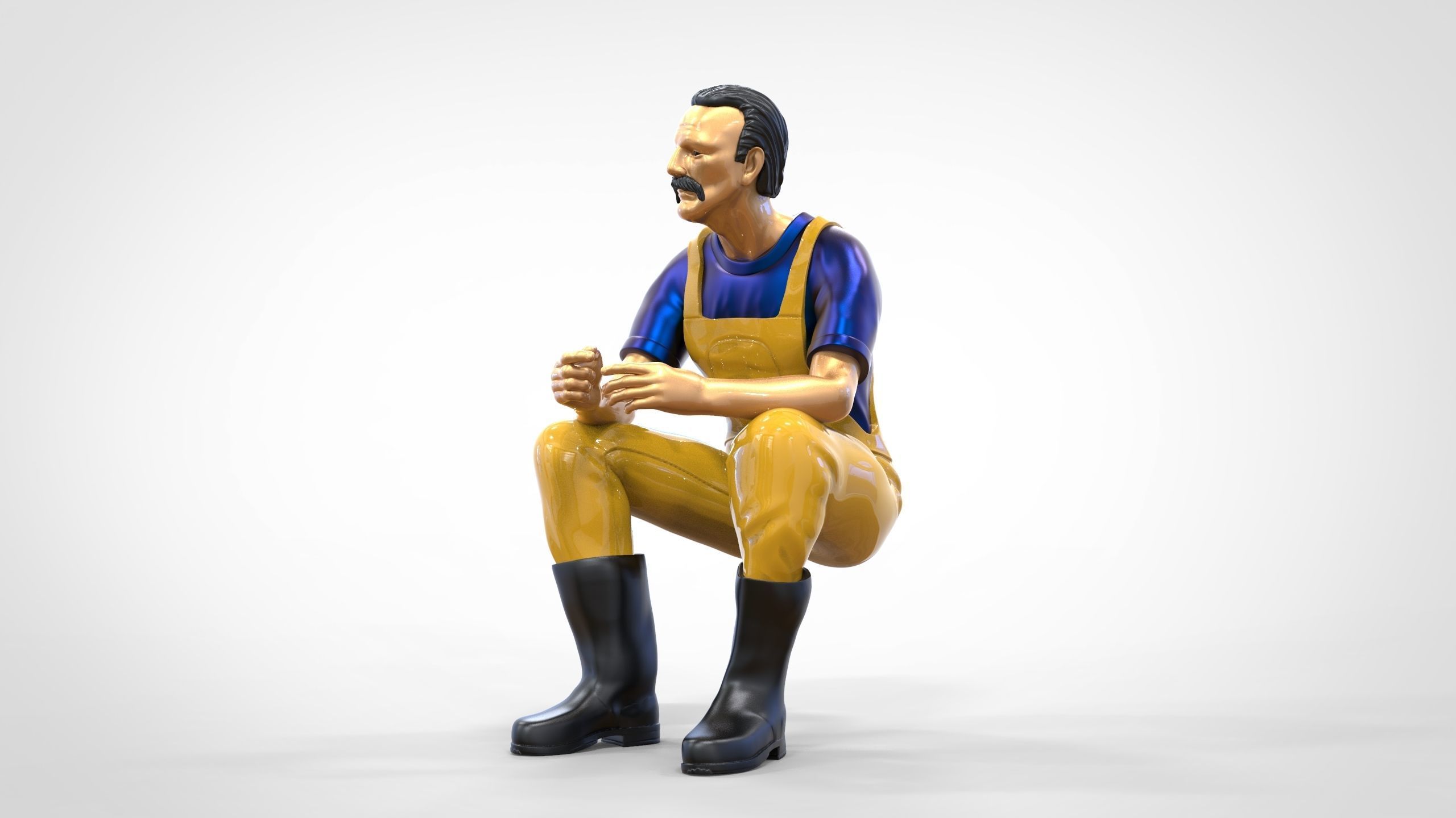 N6 Old Fisherman sitting 3D print model_7