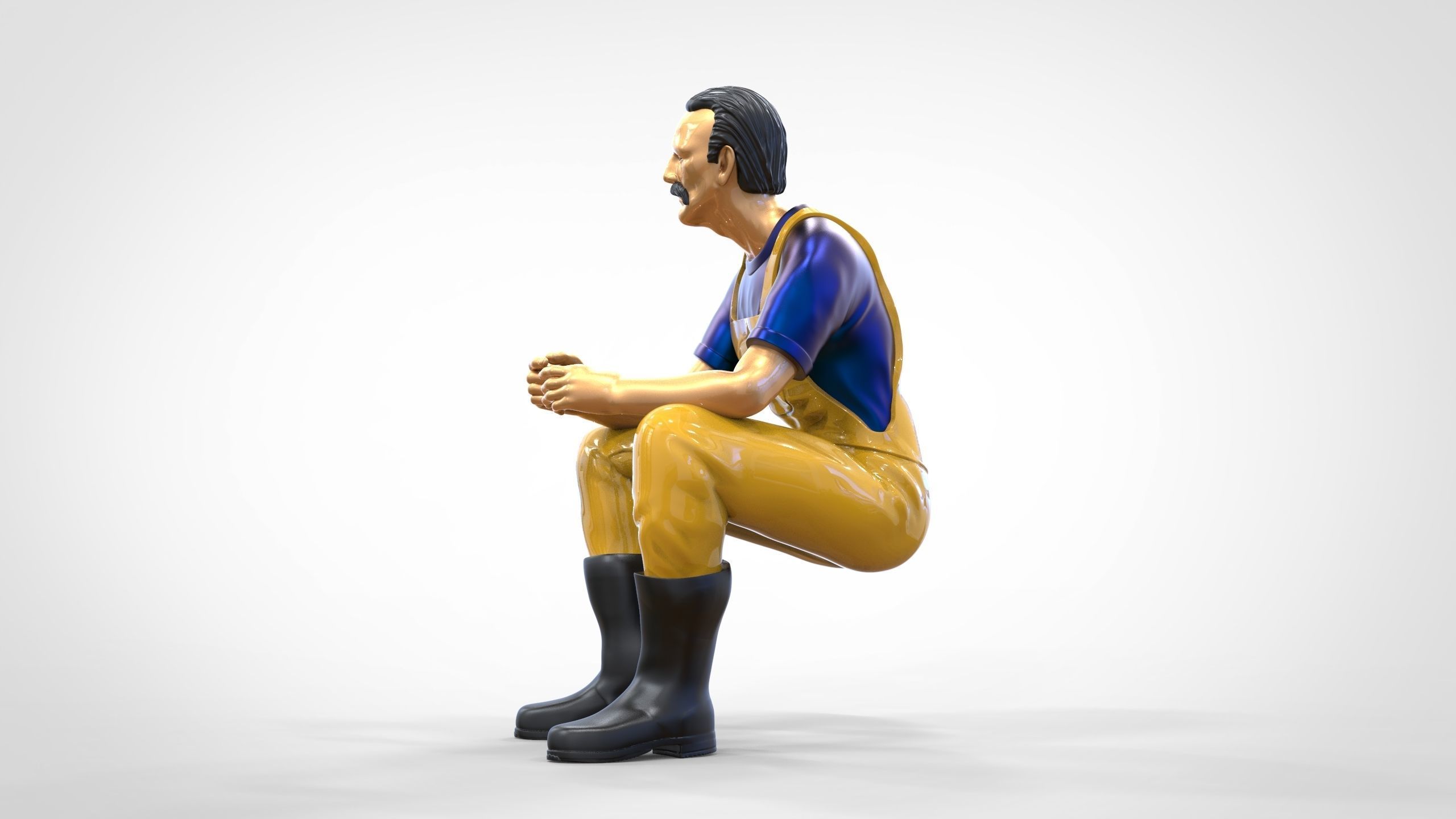 N6 Old Fisherman sitting 3D print model_5