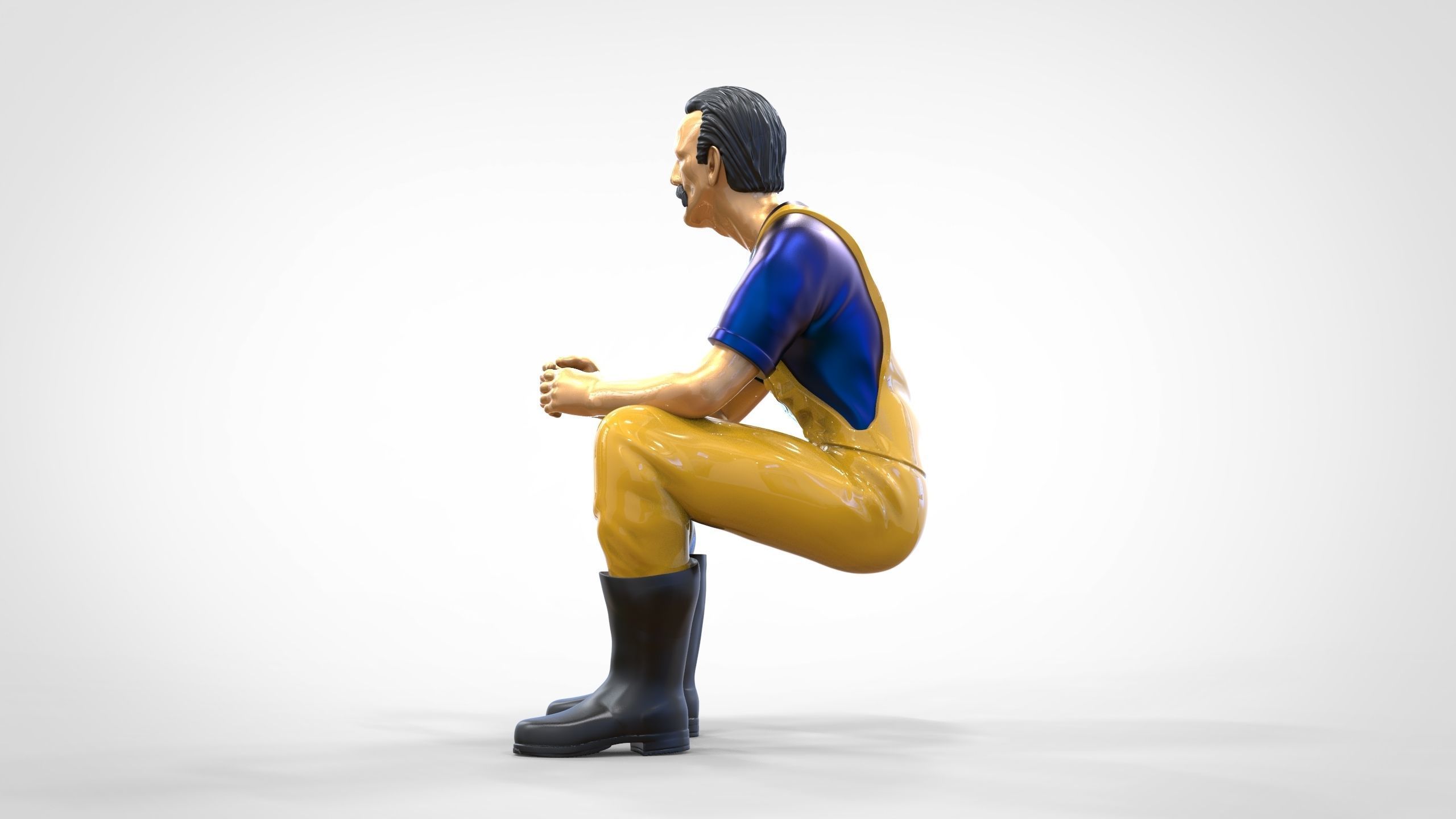 N6 Old Fisherman sitting 3D print model_4