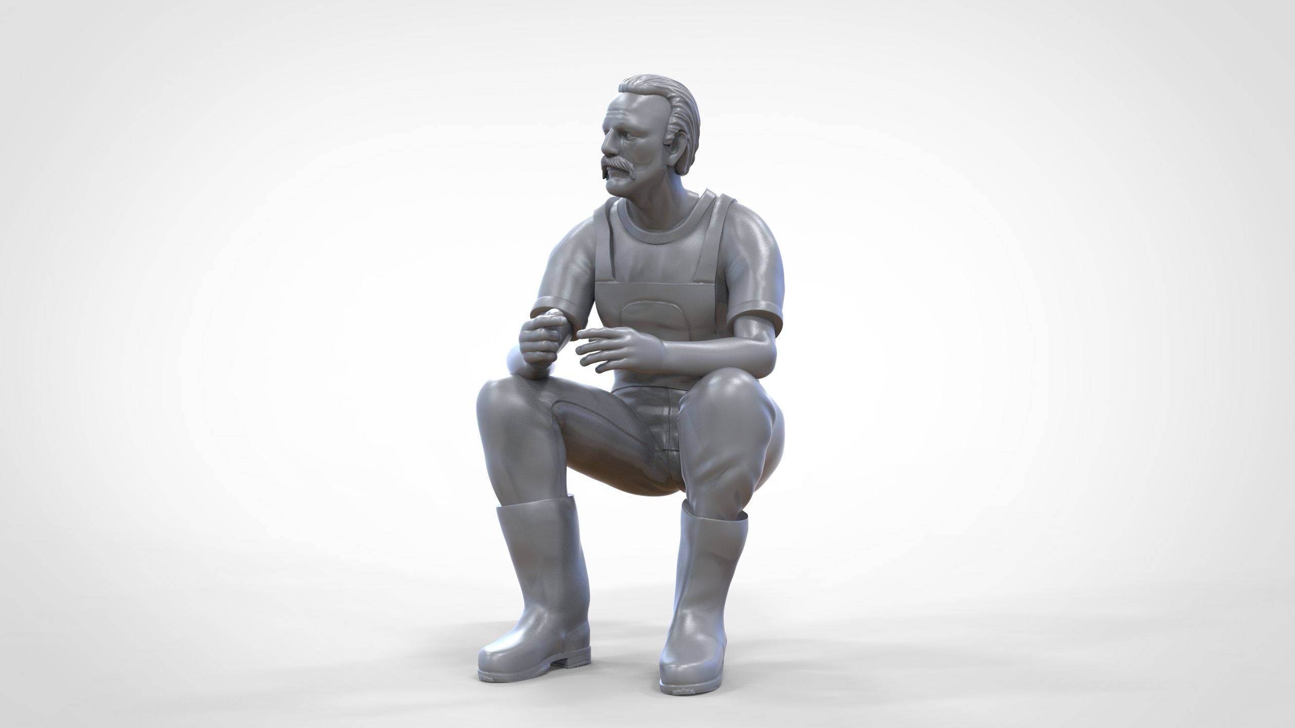 N6 Old Fisherman sitting 3D print model_24