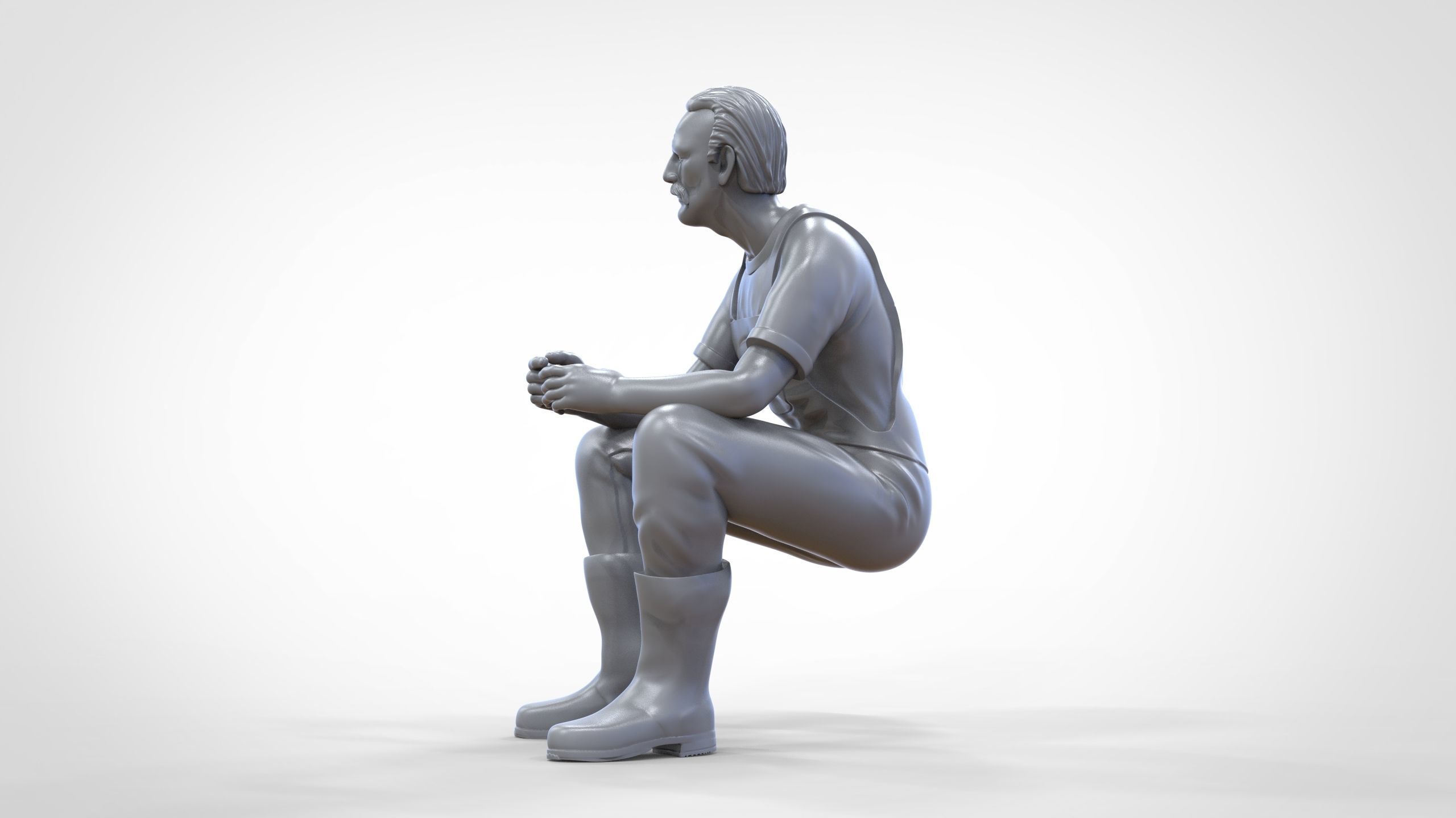 N6 Old Fisherman sitting 3D print model_21