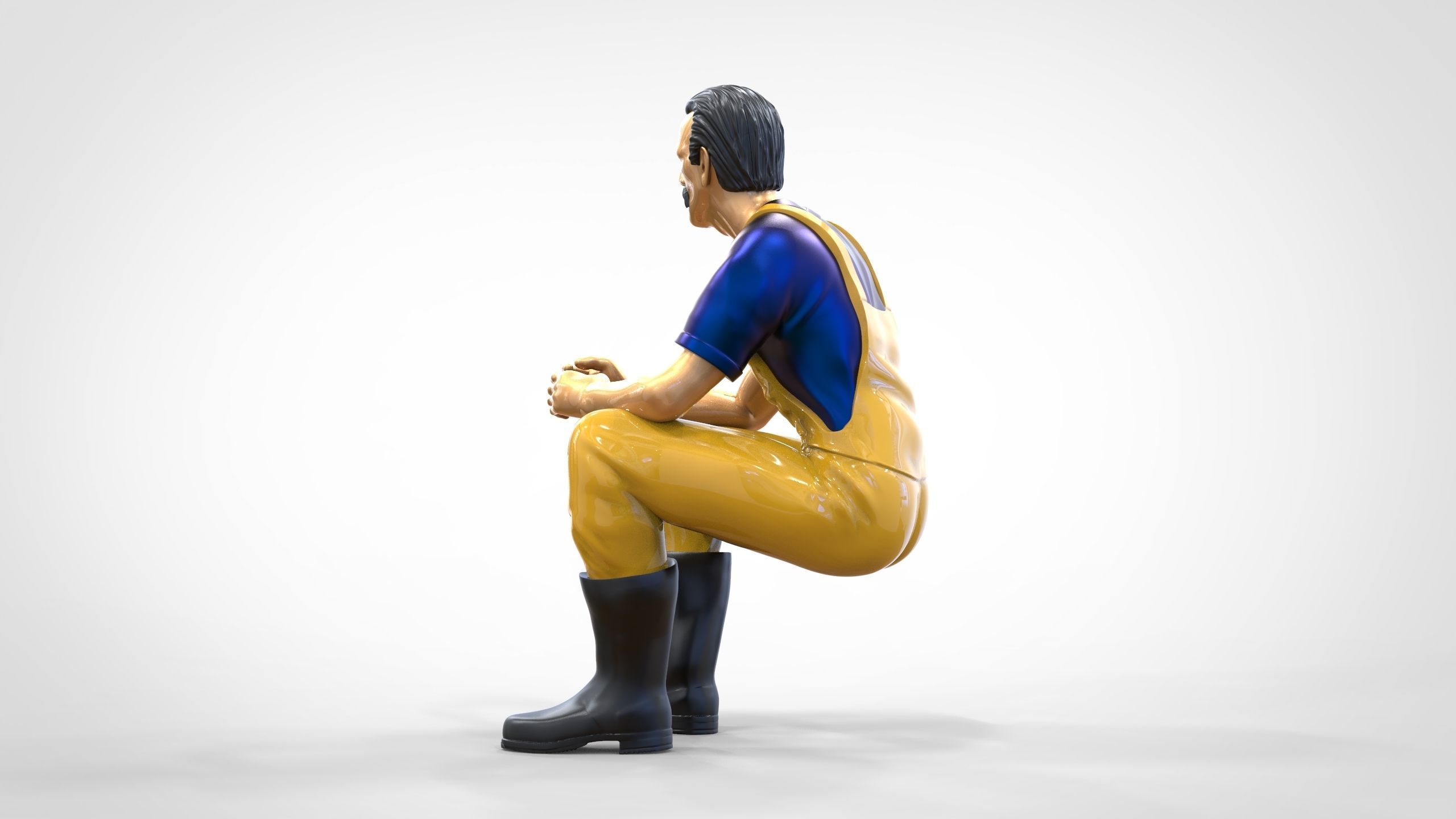 N6 Old Fisherman sitting 3D print model_3