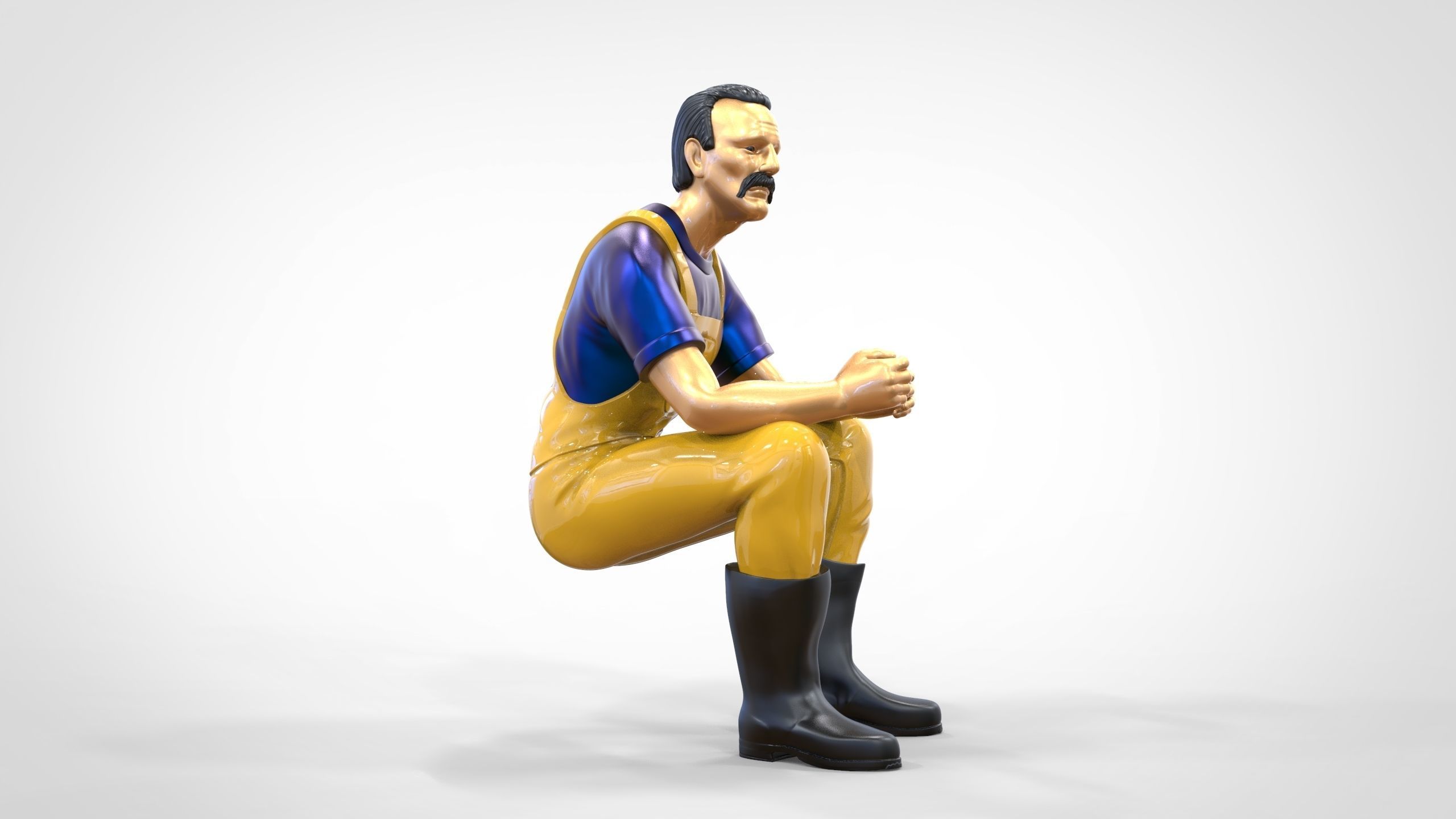 N6 Old Fisherman sitting 3D print model_11
