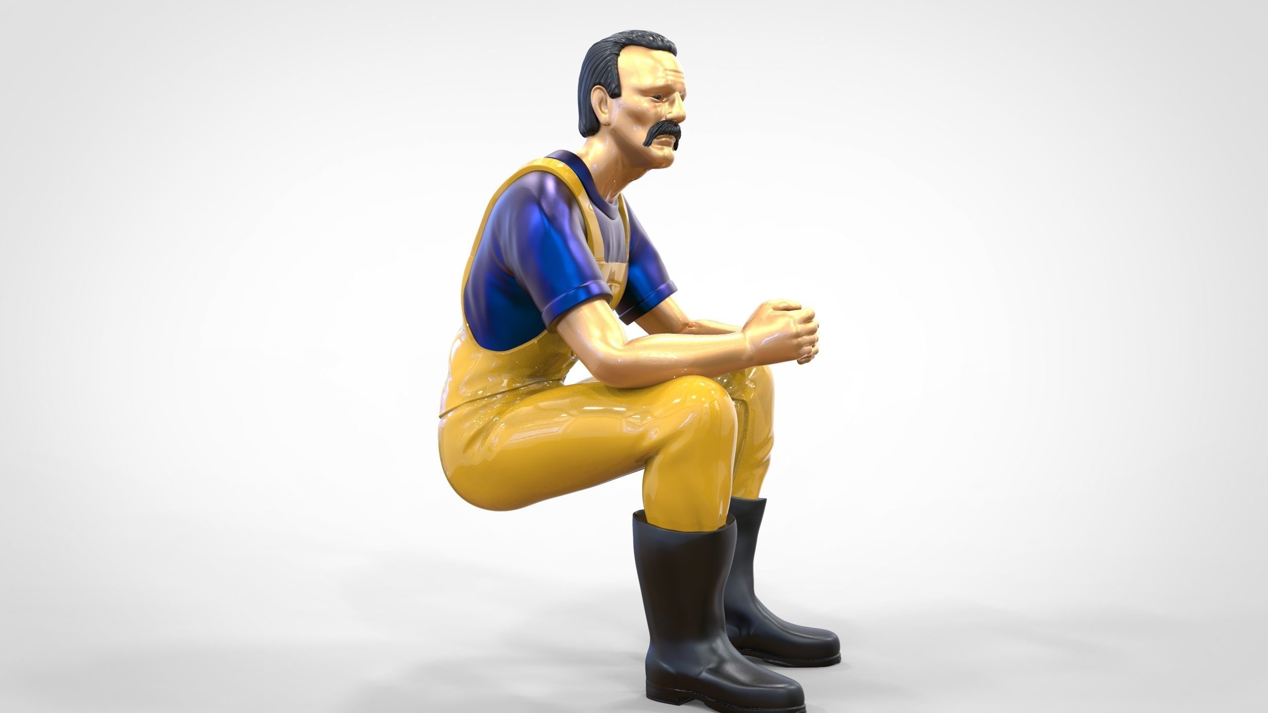 N6 Old Fisherman sitting 3D print model_1