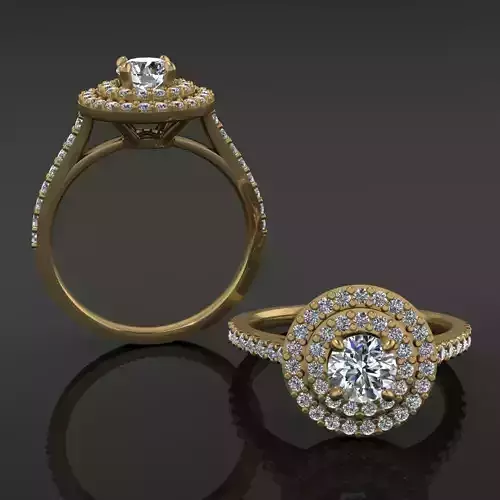 Double Halo Round Engagement Ring