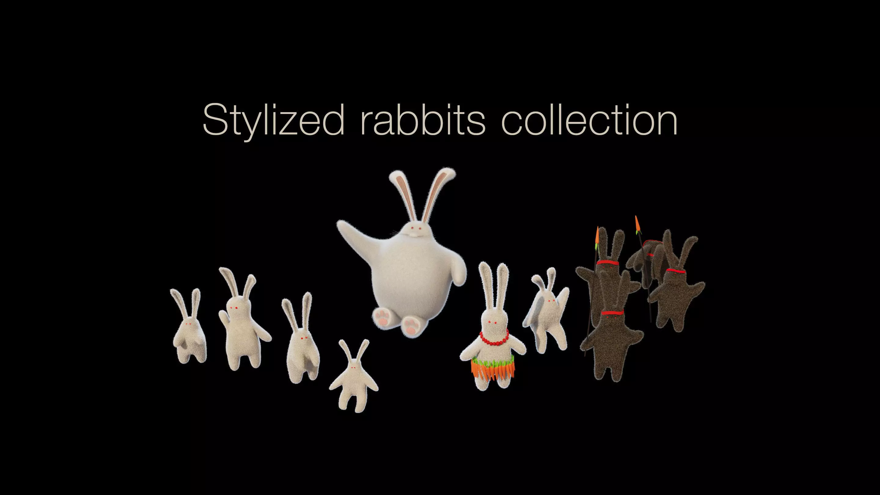 Stylized furry rabbits collection low poly Low-poly 3D model