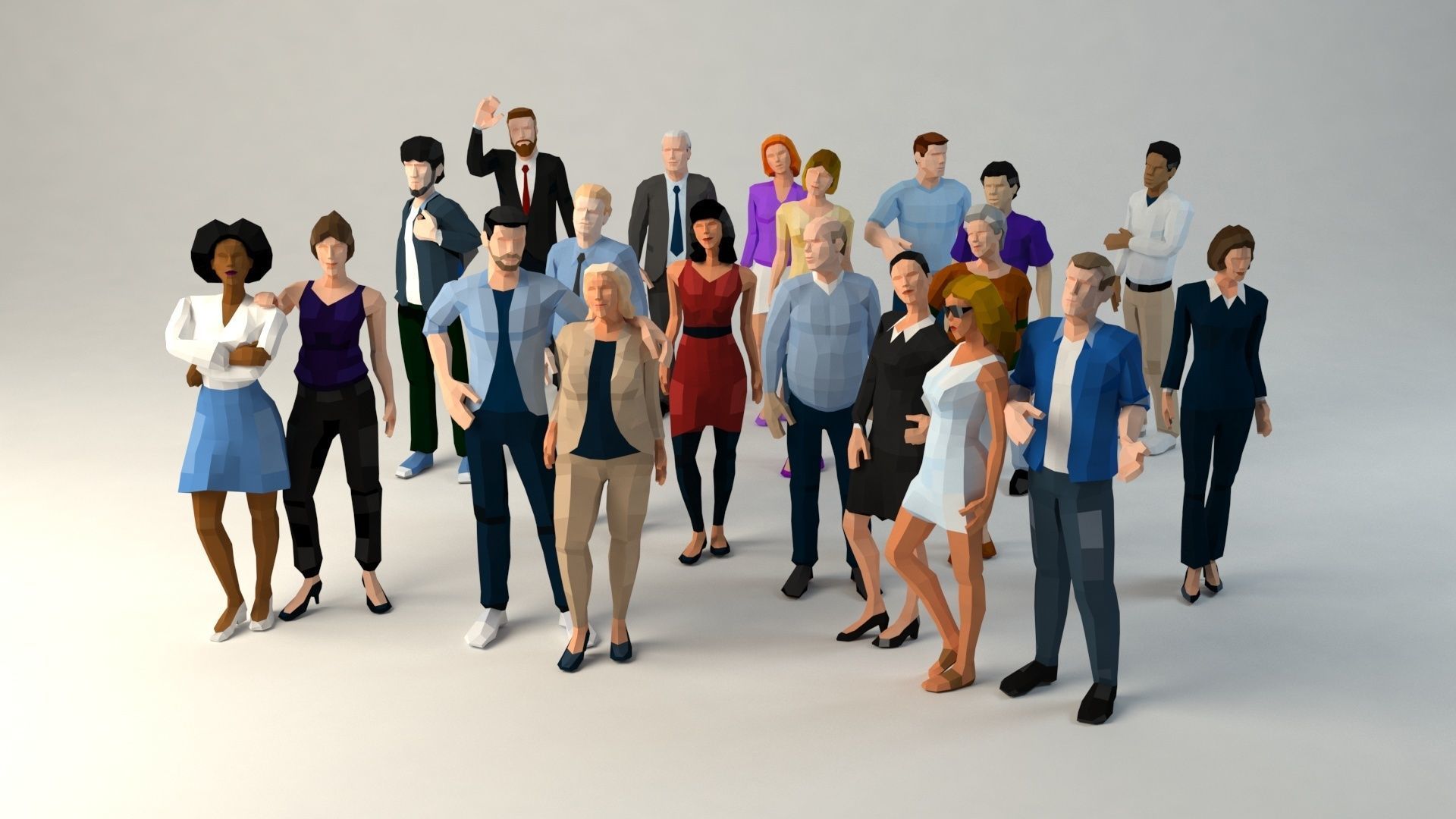 City People Low Poly Style Rigged Pack Low-poly 3D model_5