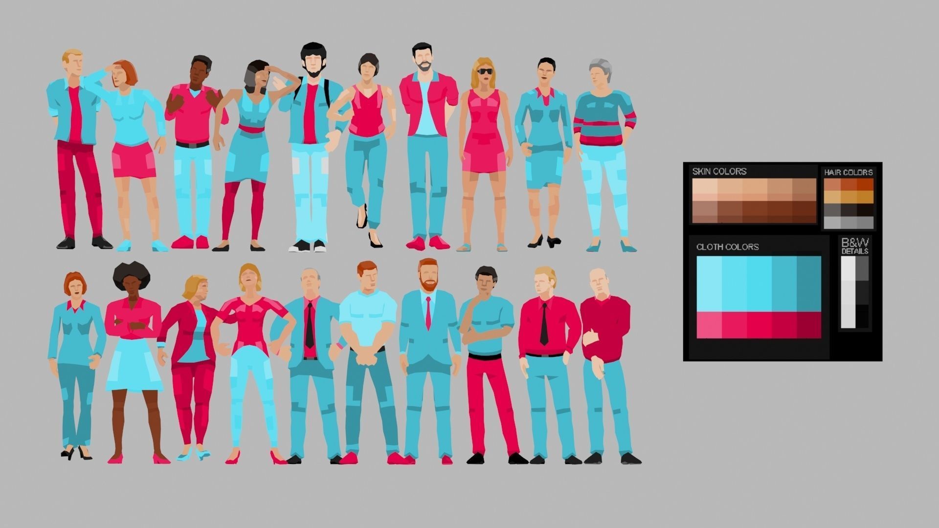 City People Low Poly Style Rigged Pack Low-poly 3D model_3