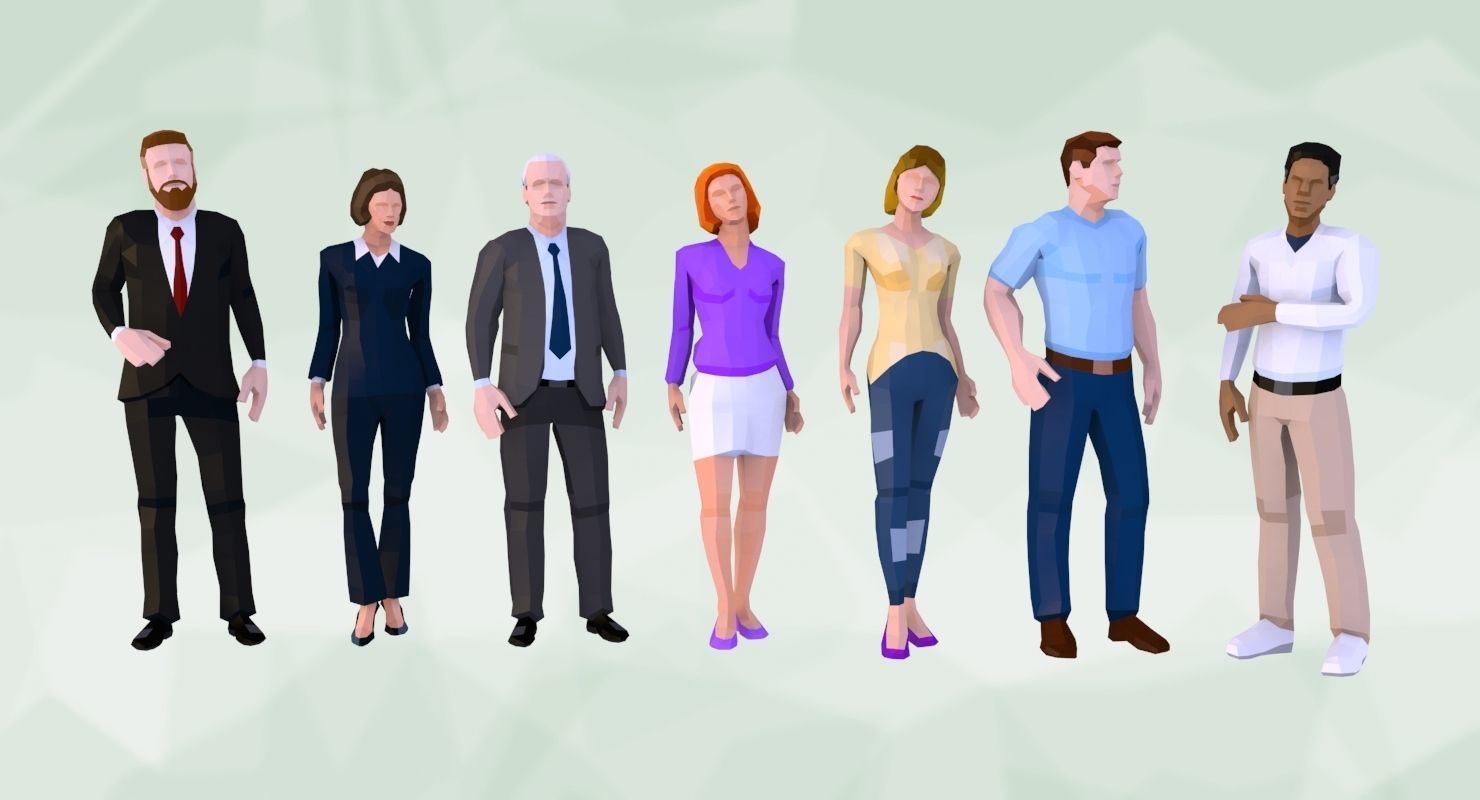 City People Low Poly Style Rigged Pack Low-poly 3D model_8