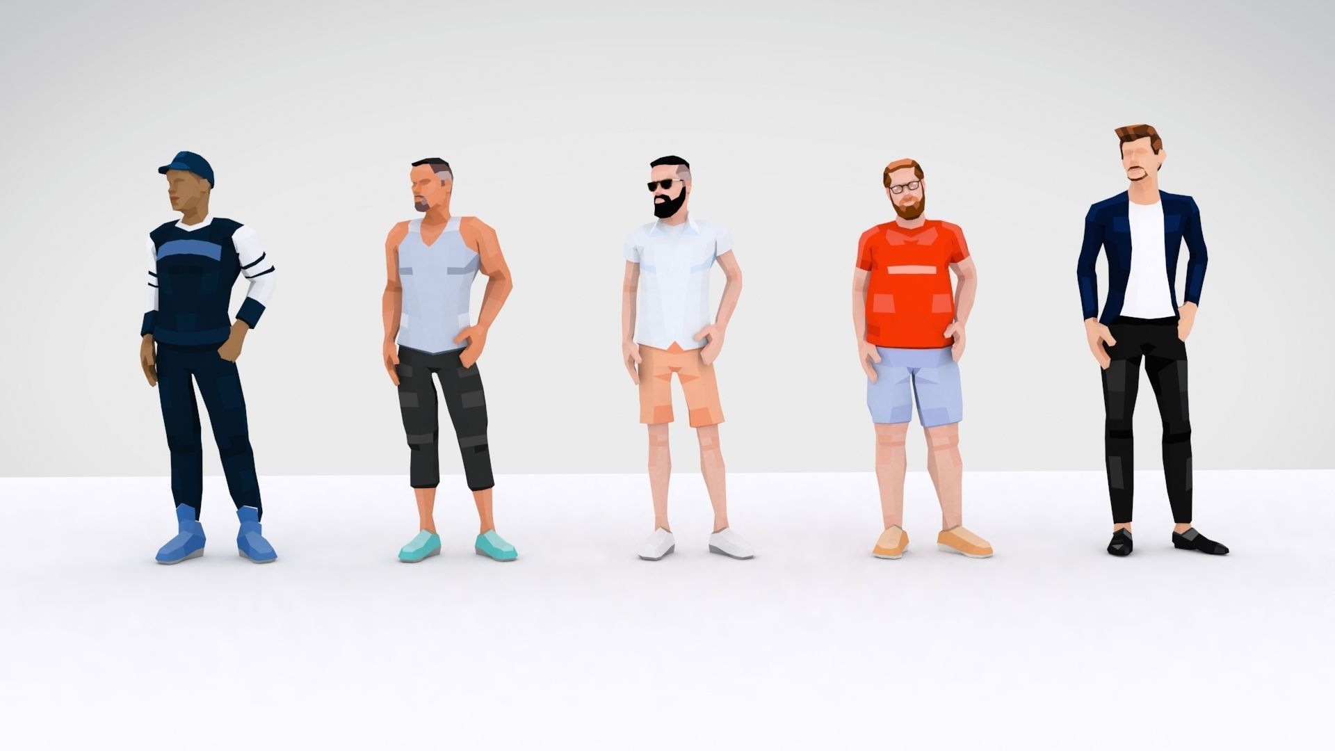 Downtown People Low Poly Rigged Characters Pack Low-poly 3D model_8