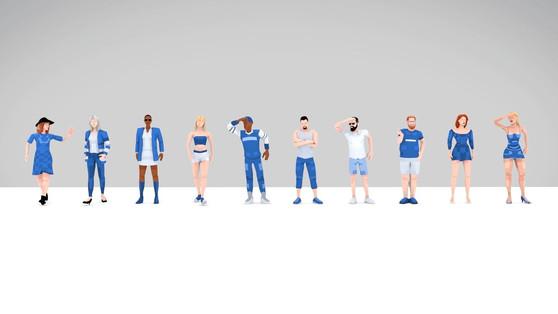 Downtown People Low Poly Rigged Characters Pack Low-poly 3D model_4
