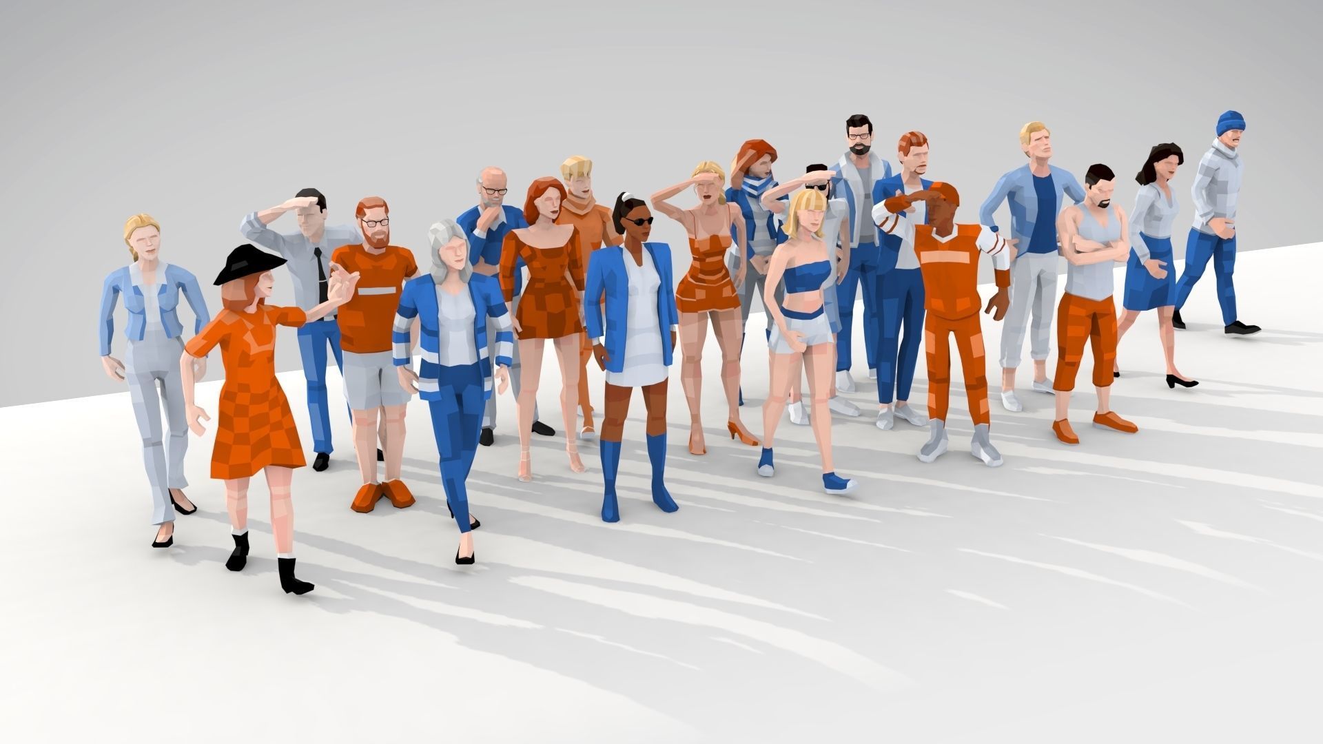 Downtown People Low Poly Rigged Characters Pack Low-poly 3D model_3