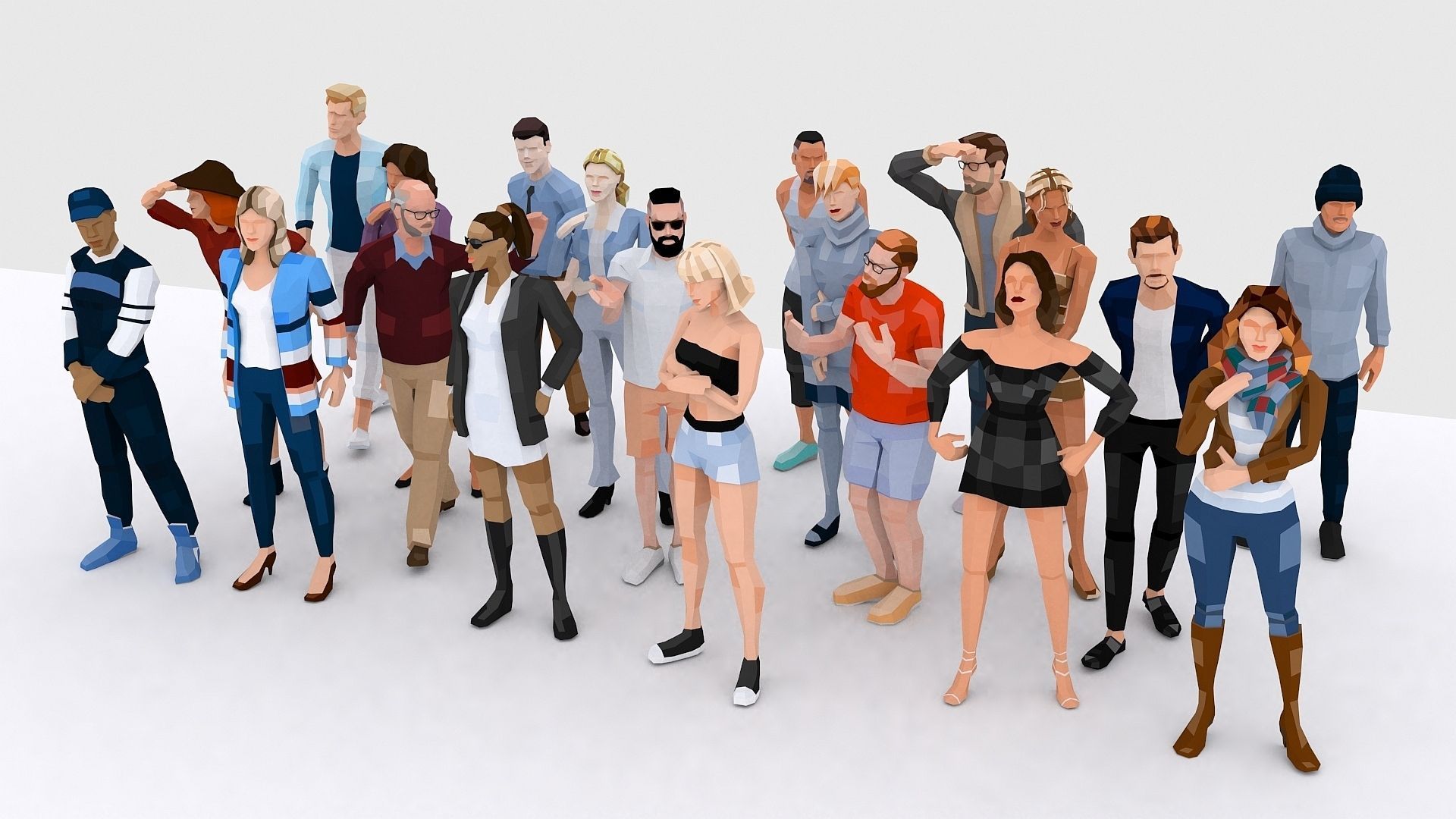 Downtown People Low Poly Rigged Characters Pack Low-poly 3D model_6