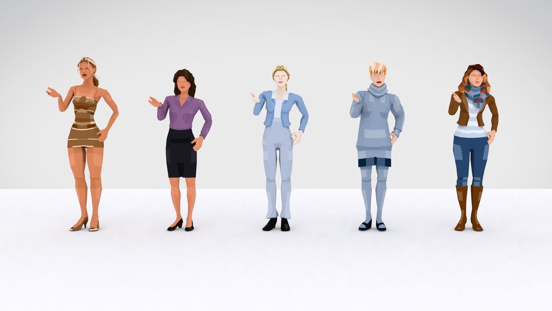 Downtown People Low Poly Rigged Characters Pack Low-poly 3D model_10
