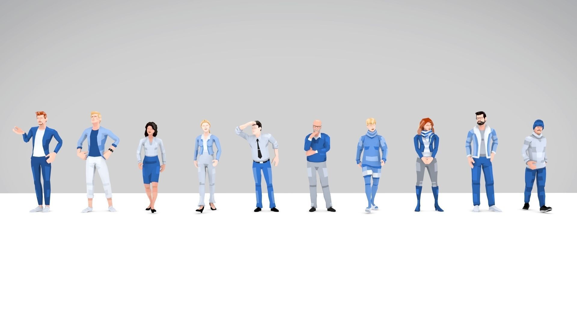 Downtown People Low Poly Rigged Characters Pack Low-poly 3D model_5