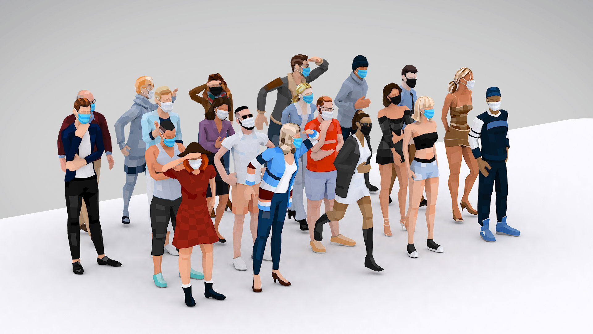 Downtown People Low Poly Rigged Characters Pack Low-poly 3D model_7