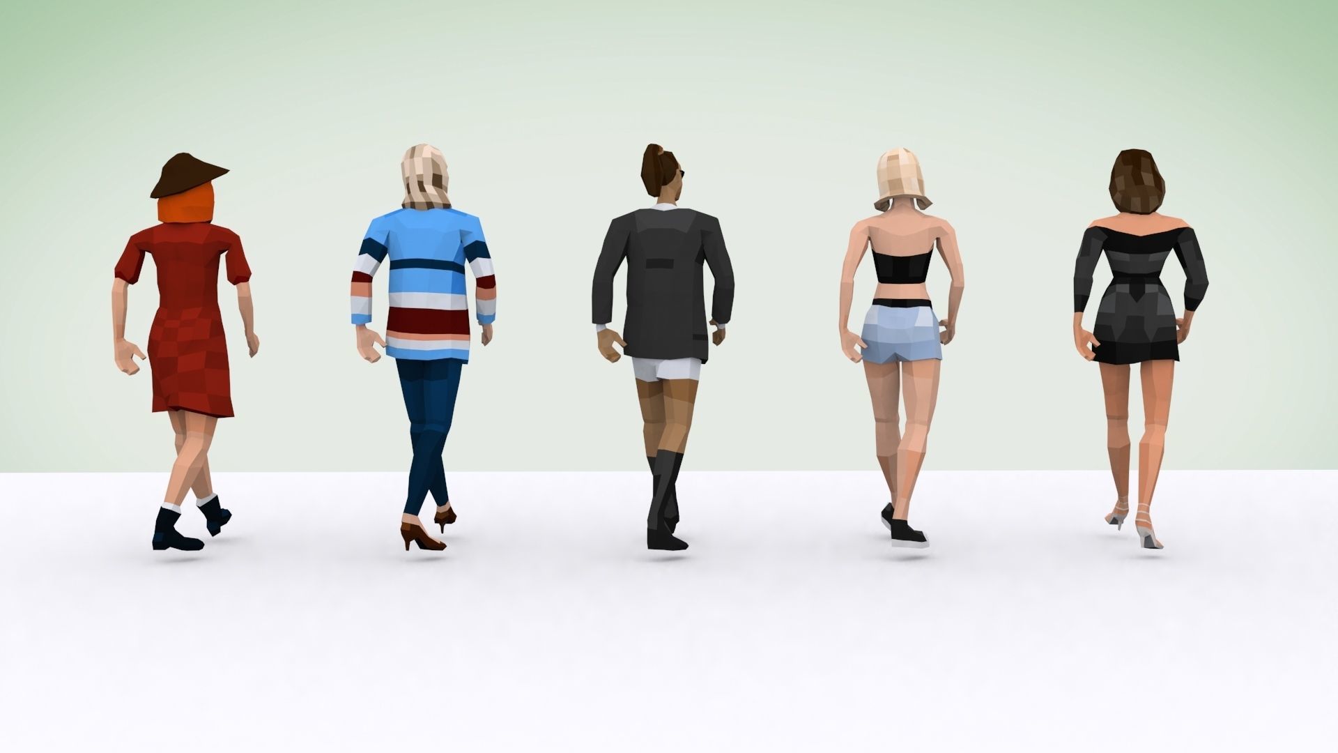 Downtown People Low Poly Rigged Characters Pack Low-poly 3D model_17