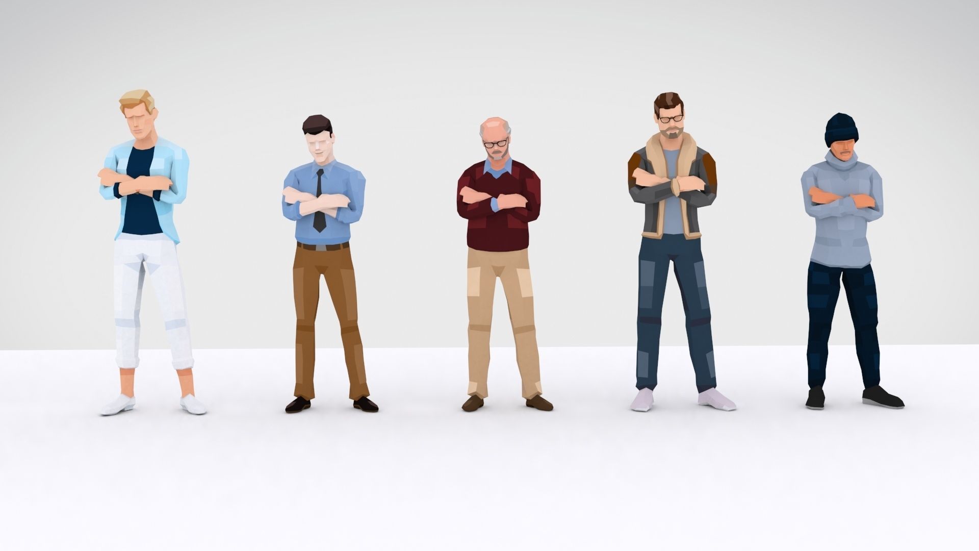 Downtown People Low Poly Rigged Characters Pack Low-poly 3D model_11