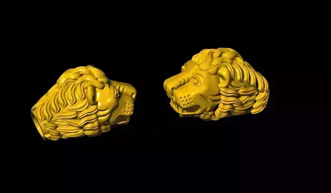 Two Lion Face  Mahadev Genda Kada Classic Design Leather Gold 