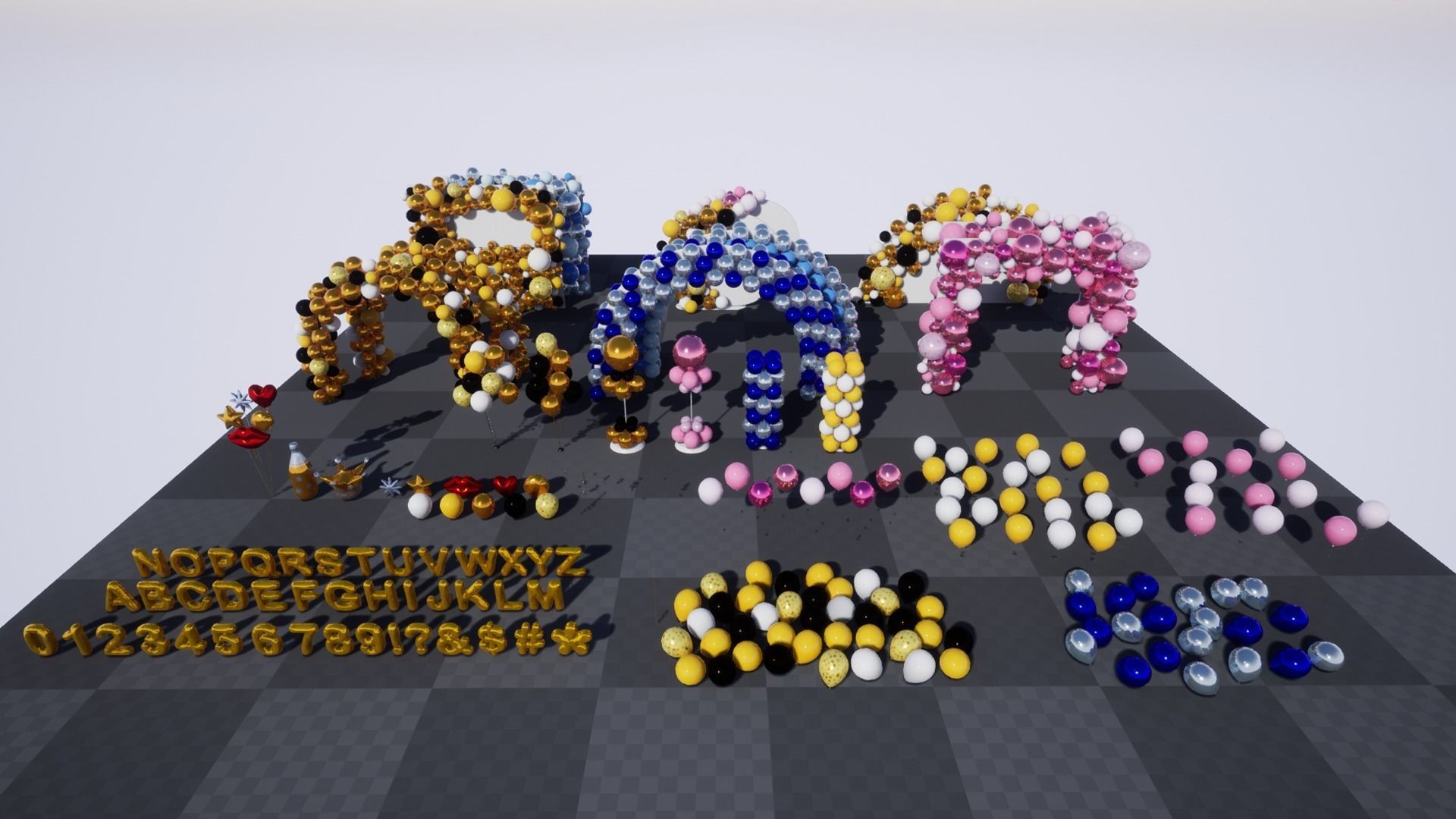 Party Balloons and Letters Low-poly 3D model_12