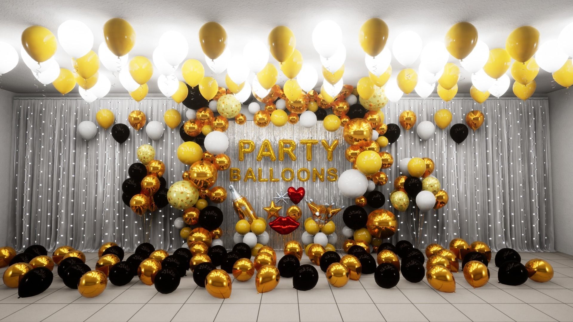 Party Balloons and Letters Low-poly 3D model_2