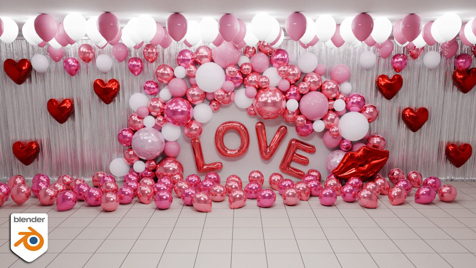 Party Balloons and Letters Low-poly 3D model_10