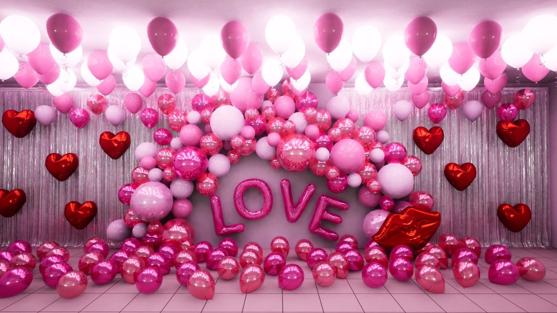 Party Balloons and Letters Low-poly 3D model_6