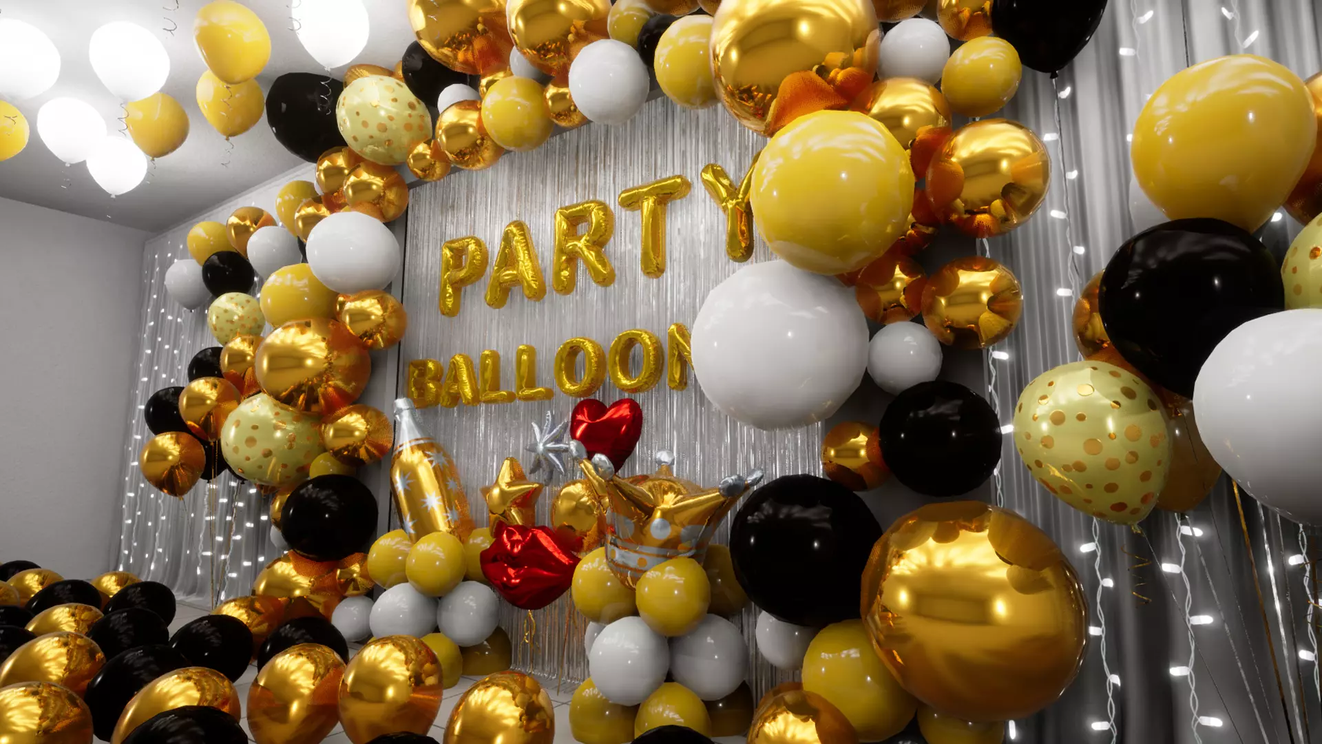 Party Balloons and Letters Low-poly 3D model_0