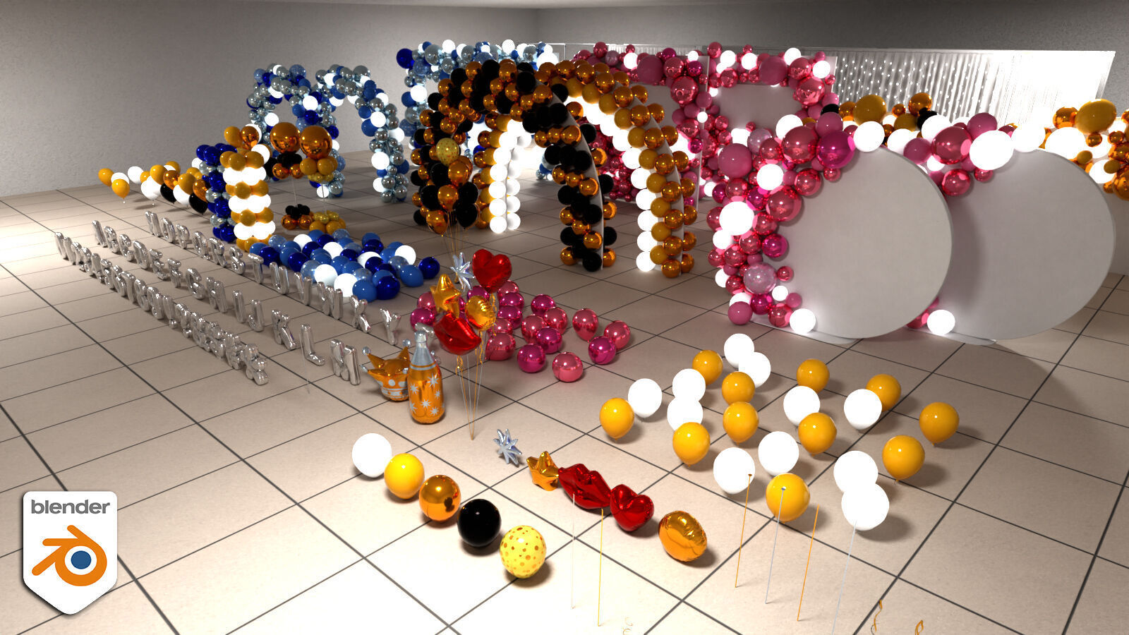 Party Balloons and Letters Low-poly 3D model_11